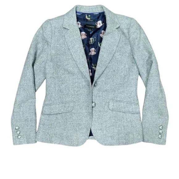 Talbots Wool Aberdeen Houndstooth Notch Lapel Single Breasted Blazer Gray US 2 - Picture 4 of 15